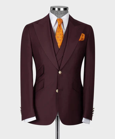 Valerio Milano 3-Piece Italian Men's Suit100% Wool Front 2 Button Point Seam Triple Classic Suit Straight Leg Trouser