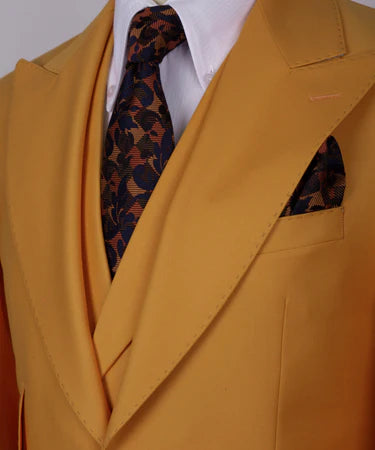 Valerio Milano 3-Piece Italian Men's Suit Camel 100% Wool Triple Classic Vest Suit W/ Straight Leg Trousers