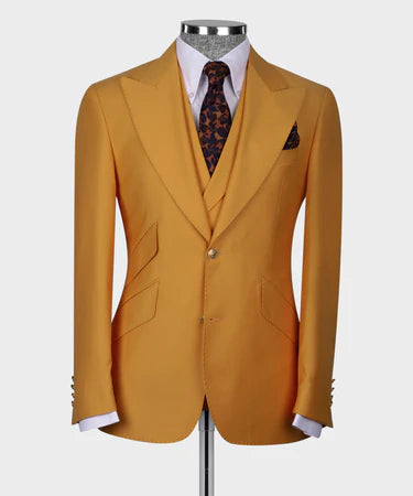 Valerio Milano 3-Piece Italian Men's Suit Camel 100% Wool Triple Classic Vest Suit W/ Straight Leg Trousers