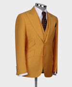Valerio Milano 3-Piece Italian Men's Suit Camel 100% Wool Triple Classic Vest Suit W/ Straight Leg Trousers