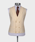 Valerio Milano 3-Piece Italian Men's Suit Beige 100% Wool 3 Side Pockets Triple Classic Vest Suit Point Seam