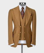 Valerio Milano 3-Piece Italian Men's Suit Camel 100% Wool Point Seam Triple Classic Suit W/ Straight Leg Trouser