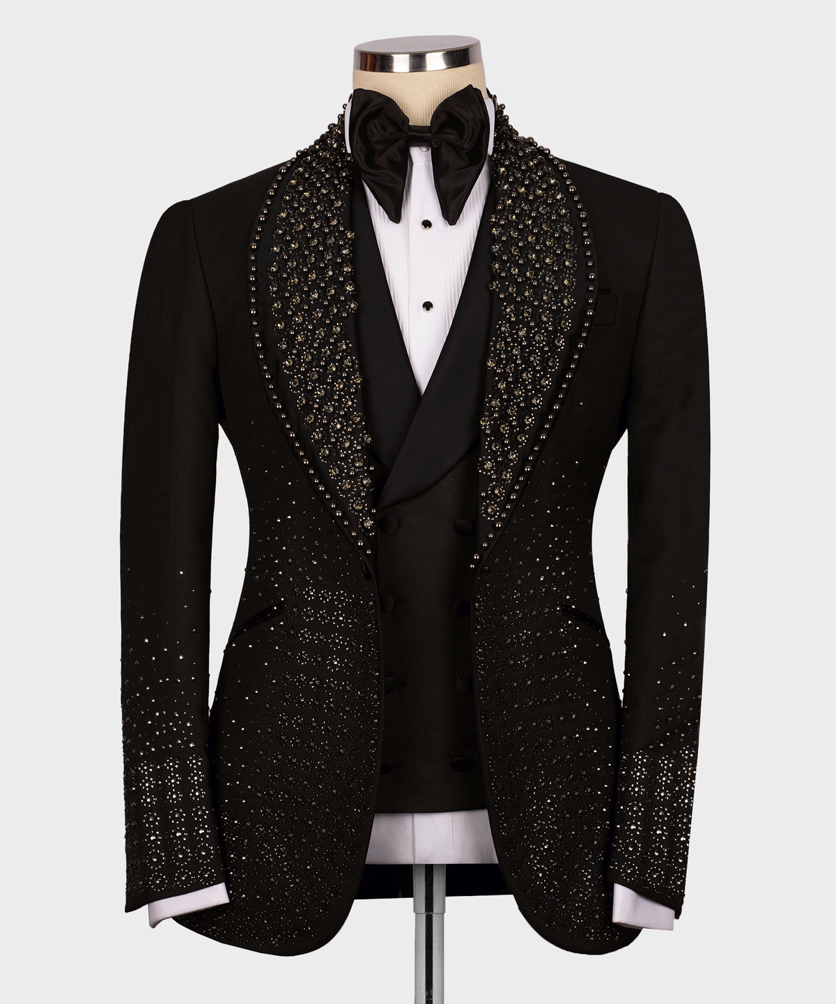 Valerio Milano Men's Black Round Patterned Custom Desing Tuxedo Vest Suit W/ Pant