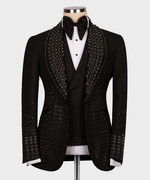 Valerio Milano Men's Black Round Patterned Custom Desing Tuxedo Vest Suit W/ Pant