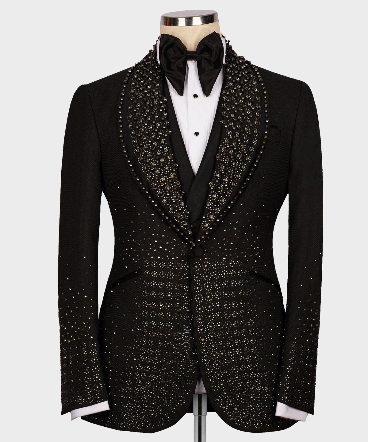 Valerio Milano Men's Black Round Patterned Custom Desing Tuxedo Vest Suit W/ Pant