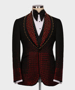 Valerio Milano 3-Piece Italian Men's Suit Red Gem Stone Black Custom Tuxedo Suit