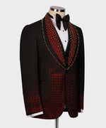 Valerio Milano 3-Piece Italian Men's Suit Red Gem Stone Black Custom Tuxedo Suit