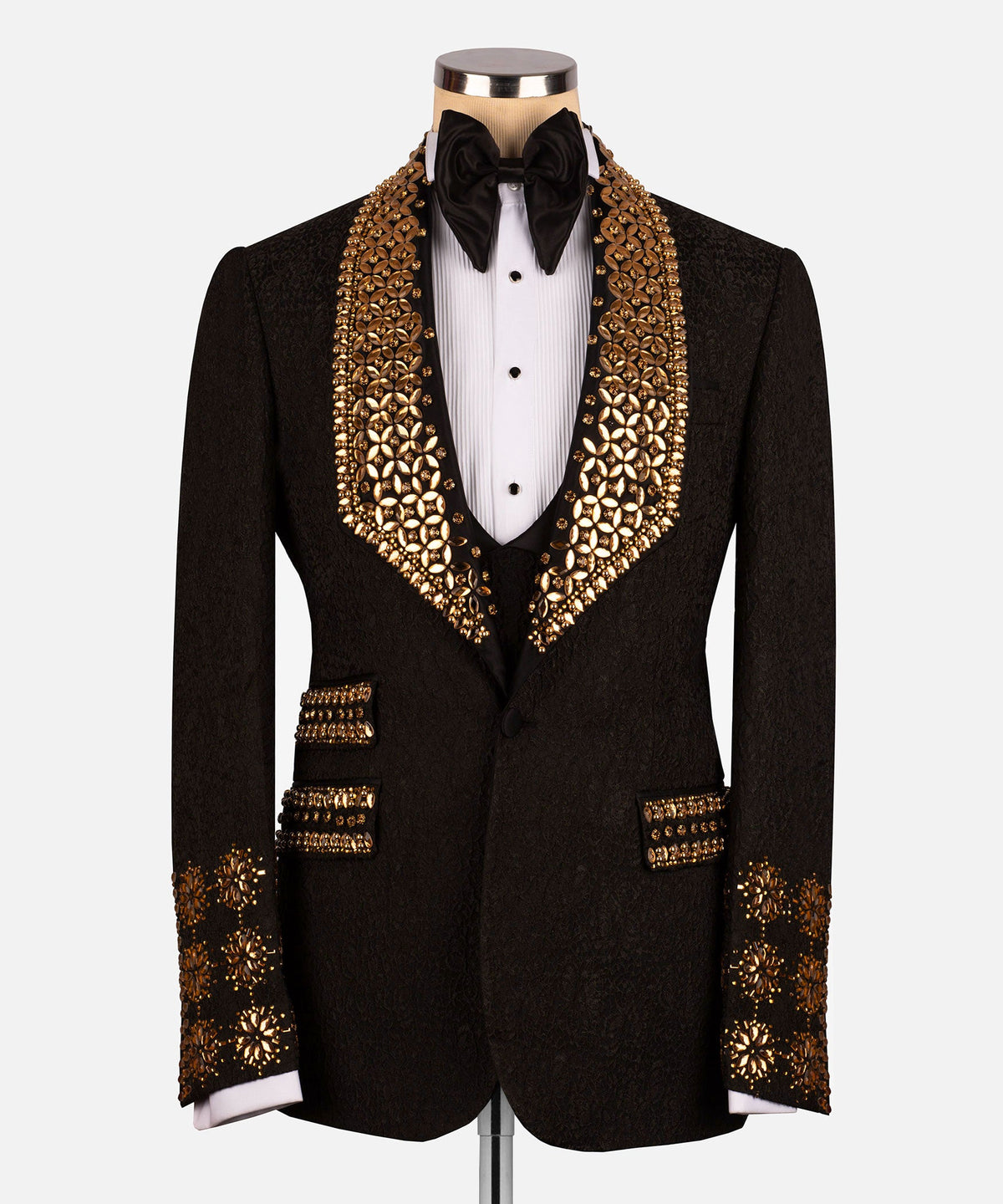 Valerio Milano Men's Gold Gem Stone Black Tuxedo Custom Desing Vest Suit