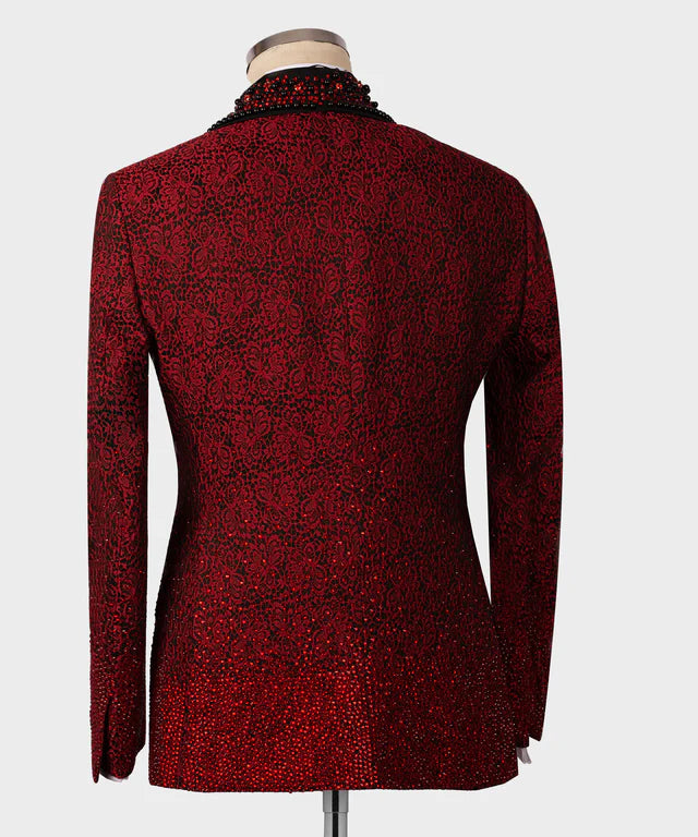 Valerio Milano 3-Piece Italian Men's Suit Red Gem Stone Red Custom Tuxedo Suit