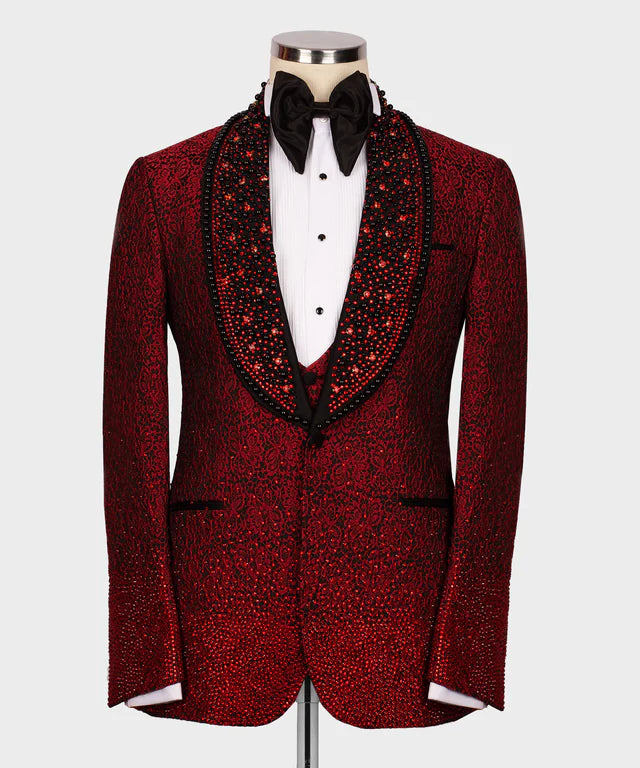 Valerio Milano 3-Piece Italian Men's Suit Red Gem Stone Red Custom Tuxedo Suit