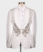 Valerio Milano Men's White Flower Themed Custom Tuxedo Vest Suit & Bowtie