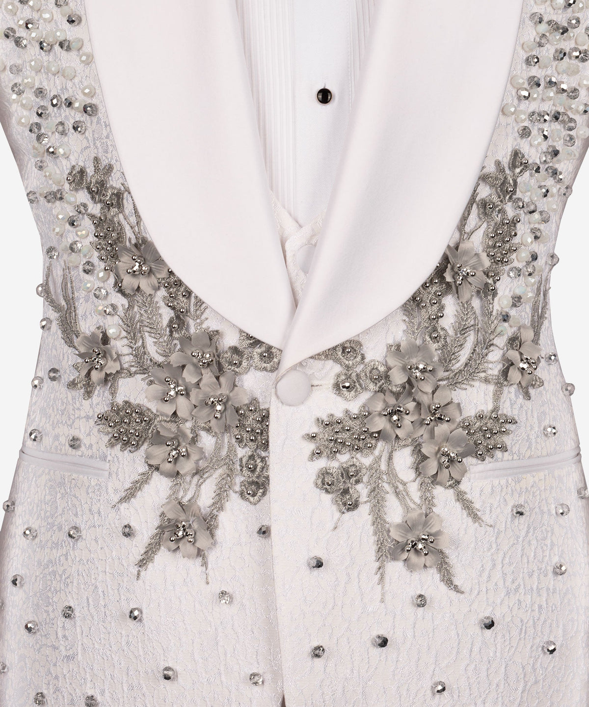 Valerio Milano Men's White Flower Themed Custom Tuxedo Vest Suit & Bowtie