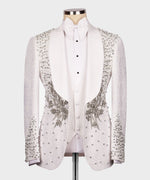 Valerio Milano Men's White Flower Themed Custom Tuxedo Vest Suit & Bowtie