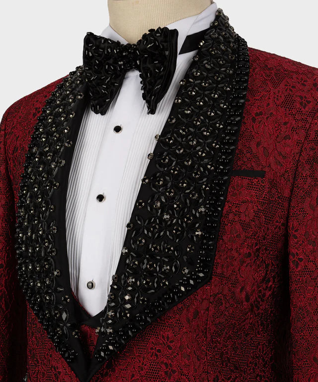 Valerio Milano Black Gem Stone Red Custom Tuxedo
