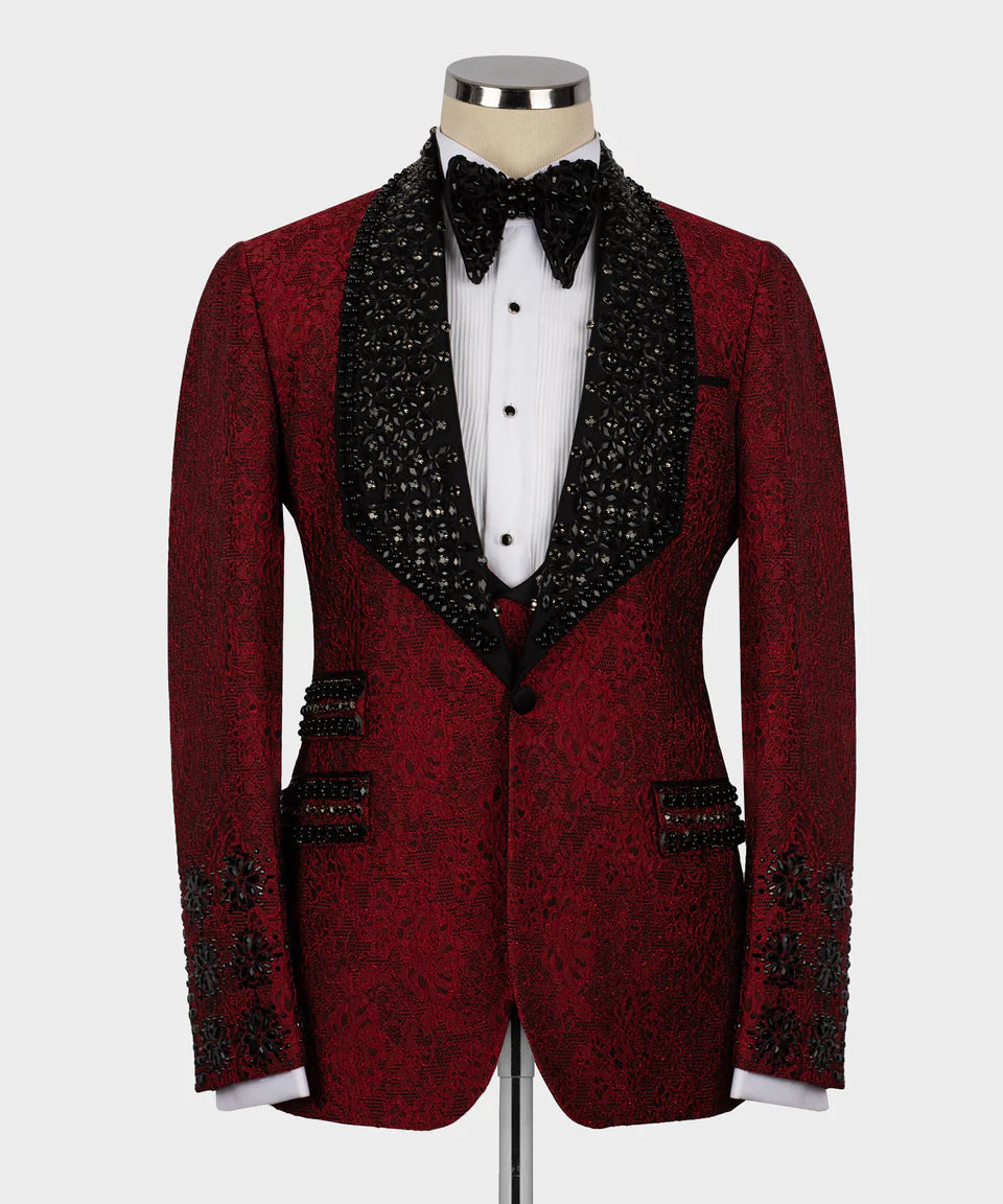 Valerio Milano Black Gem Stone Red Custom Tuxedo