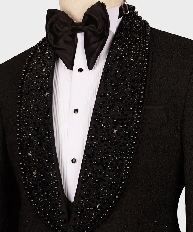 Valerio Milano Black Gem Stone Black Custom Tuxedo Suit