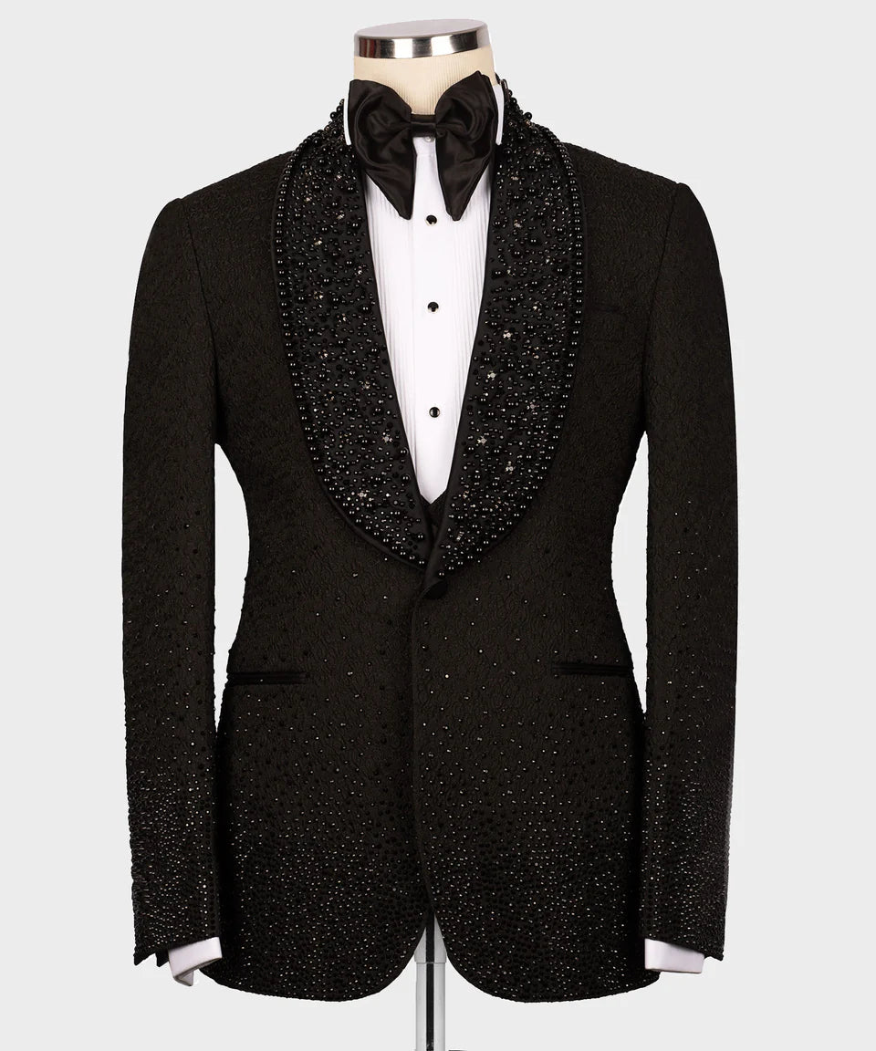 Valerio Milano Black Gem Stone Black Custom Tuxedo Suit