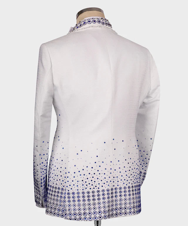 Valerio Milano Blue Gem Stone Detailed White Custom Tuxedo Suit