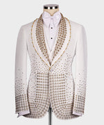 Valerio Milano Gold Gem Stone Detailed White Custom Tuxedo Suit