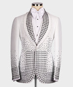 Valerio Milano Black Gem Stone Detailed White Custom Tuxedo Suit