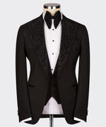 Valerio Milano Men's Black Silk & Wool Gem Stone Collar Custom Tuxedo W/ Bowtie