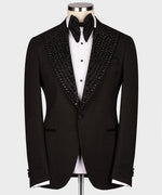 Valerio Milano Men's Black Silk & Wool Gem Stone Collar Custom Tuxedo W/ Bowtie