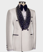 Valerio Milano Men's Black Gem Stone Collar White Custom Tuxedo Classic Vest Suit