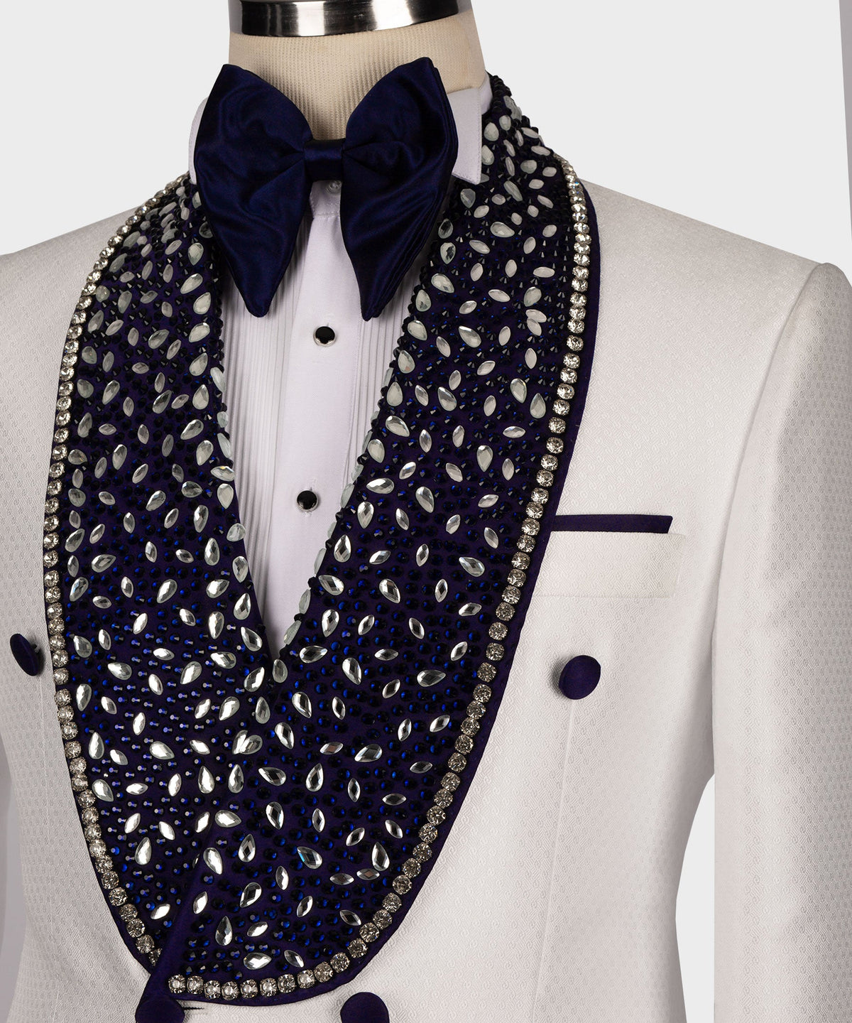 Valerio Milano Men's Black Gem Stone Collar White Custom Tuxedo Classic Vest Suit