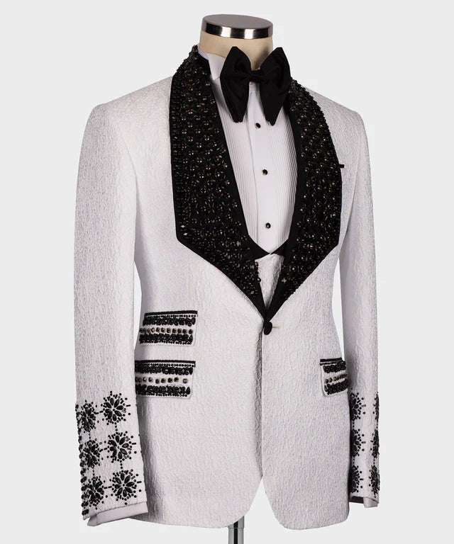 Valerio Milano 3-Piece Italian Men's SuitBlack Gem Stone Black Laleped Special Tuxedo Suit