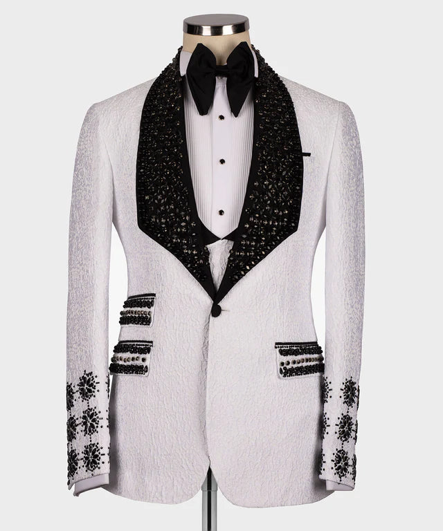 Valerio Milano 3-Piece Italian Men's SuitBlack Gem Stone Black Laleped Special Tuxedo Suit