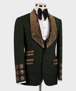 Valerio Milano Men's Gold Custom Desing Green Laleped Special Tuxedo Vest Suit