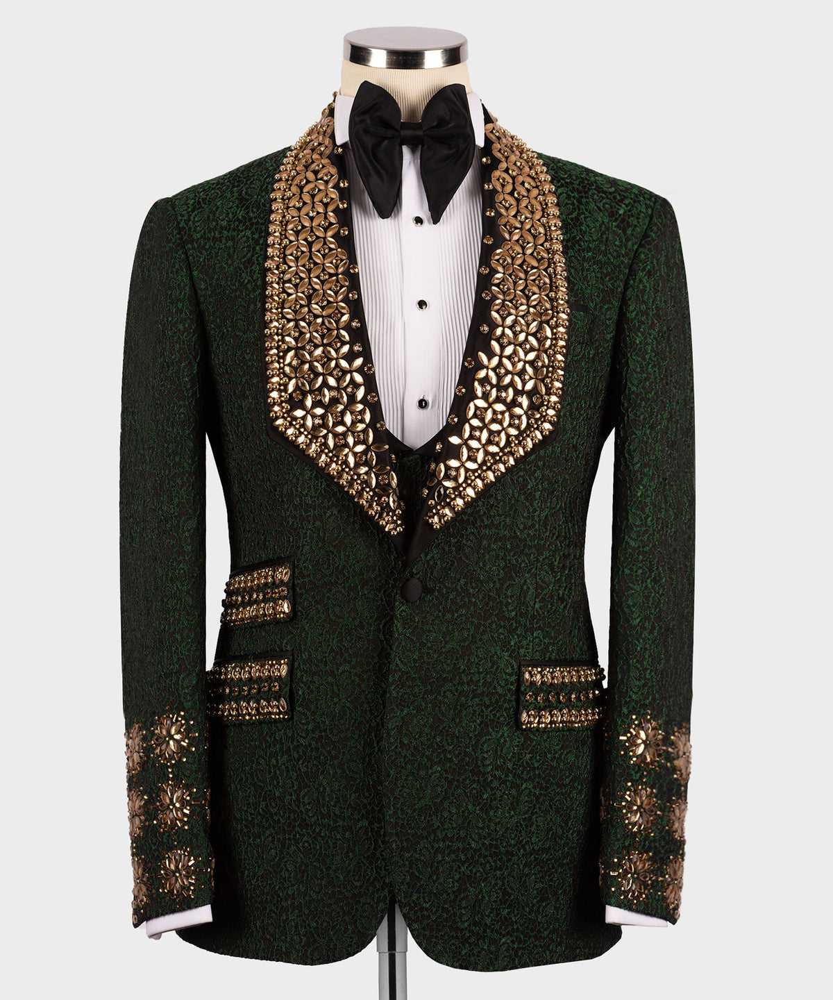 Valerio Milano Men's Gold Custom Desing Green Laleped Special Tuxedo Vest Suit