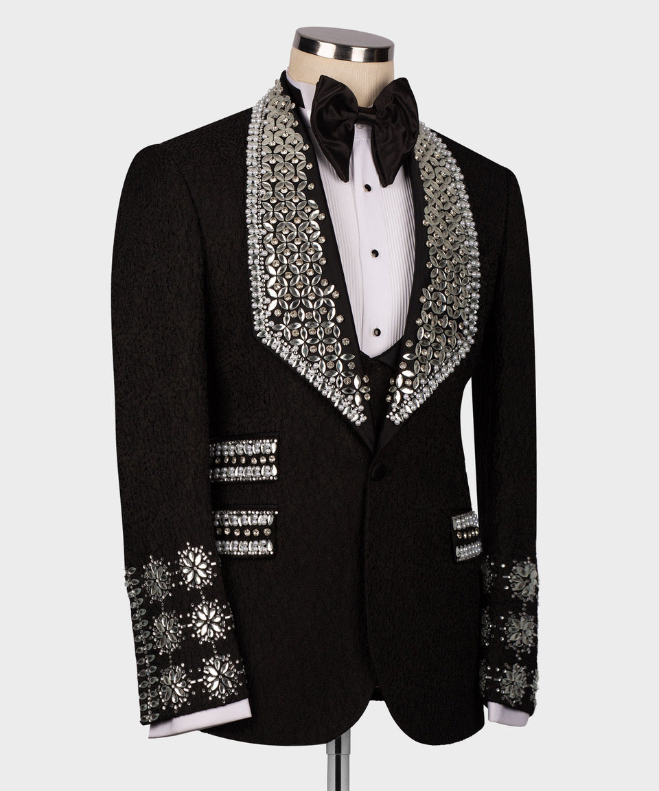 Valerio Milano Men's Black 100% Silk Satin Front One Button Vest Suit W/ Pant