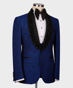 Valerio Milano 3-Piece Italian Men's Suit Black Gem Stone Blue Laleped Special Tuxedo Suit