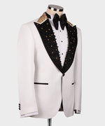 Valerio Milano Gem Stone Pİcked Lapeled Specİal Whİte&Black Tuxedo Suit