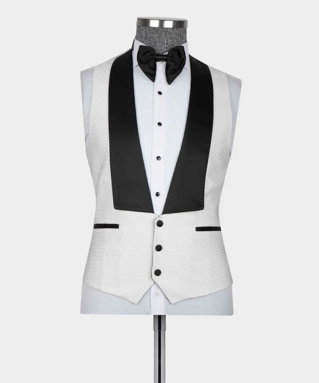 Valerio Milano Gem Stone Pİcked Lapeled Specİal Whİte&Black Tuxedo Suit