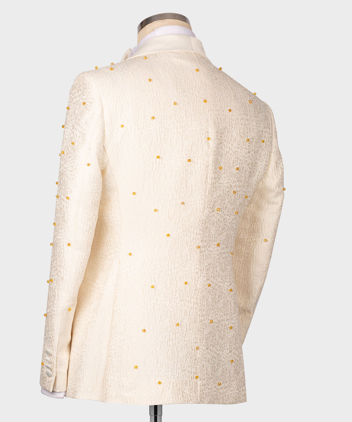 Valerio Milano Men's Cream Flower Patterned Gold Tuxedo Vest Suit Trousers & Bowtie