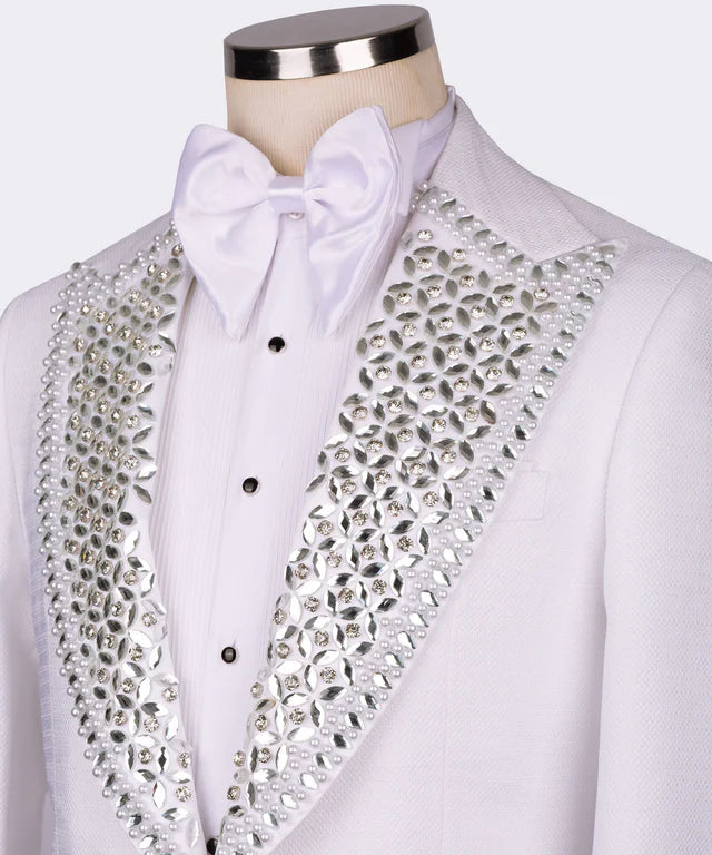 Valerio Milano White Gem Stone White Special Tuxedo Suit