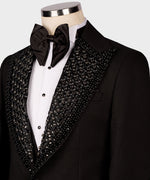 Valerio Milano Men's Black 100% Silk Satin Gem Stone Custom Desing Vest Classic Suit