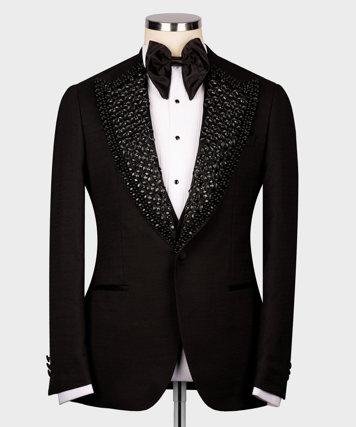Valerio Milano Men's Black 100% Silk Satin Gem Stone Custom Desing Vest Classic Suit