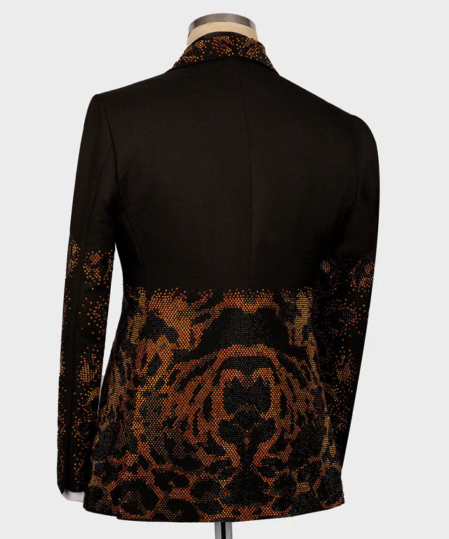 Valerio Milano Flame Pattern Black Custom Tuxedo Suit