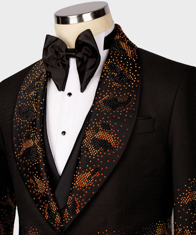Valerio Milano Flame Pattern Black Custom Tuxedo Suit