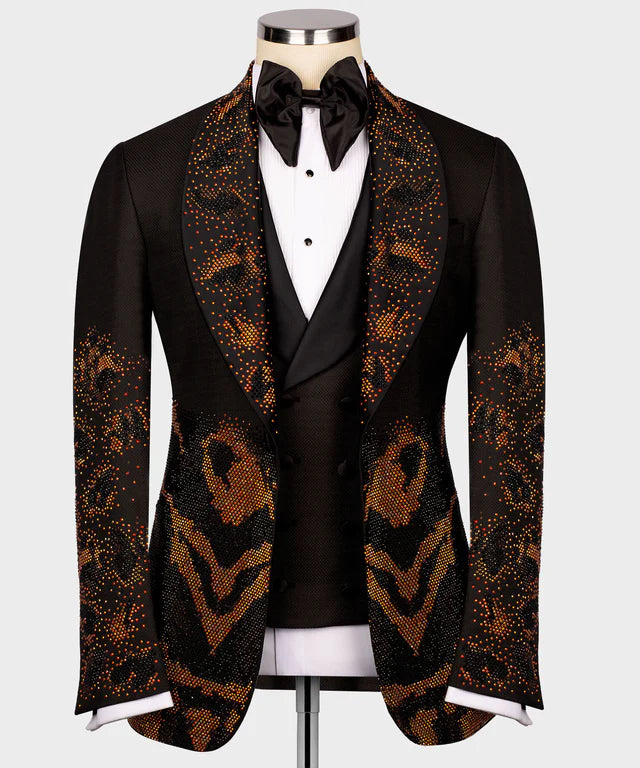 Valerio Milano Flame Pattern Black Custom Tuxedo Suit