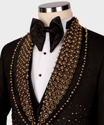 Valerio Milano Men's Gold Gem Stone Detailed Black Custom Tuxedo W/ Bowtie