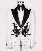 Valerio Milano Men's White Flower Patterned Black Tuxedo Classic Suit W/ Pant