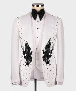 Valerio Milano Flower Patterned White - Black Tuxedo Suit