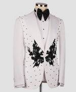 Valerio Milano Flower Patterned White - Black Tuxedo Suit