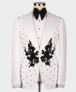 Valerio Milano Flower Patterned White - Black Tuxedo Suit