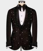 Valerio Milano Men's Black Crystal Jewelried Special Tuxedo Custom Design Vest Suit