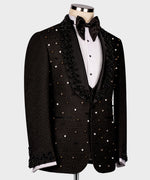Valerio Milano Men's Black Crystal Jewelried Special Tuxedo Custom Design Vest Suit